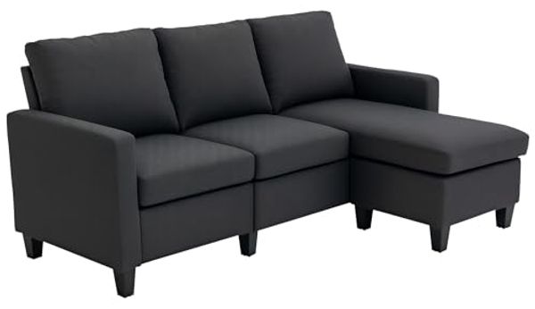 HOMCOM 3-Sitzer Ecksofa, Eckcouch in L-Form, Eckgarnitur, 3-Sitzer-Sofa 1 Teile, Eckesofa, 3-Sitzer, Leinen Dunkelgrau 197 x 139 x 91 cm