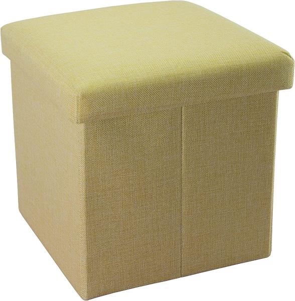 INTIRILIFE Faltbarer Sitzhocker 38 x 38 x 38 cm in FRÜHLINGS GRÜN - Sitzwürfel mit Stauraum und Deckel aus Stoff in Leinen Optik - Sitzcube Fußablage Aufbewahrungsbox Truhe Sitzbank