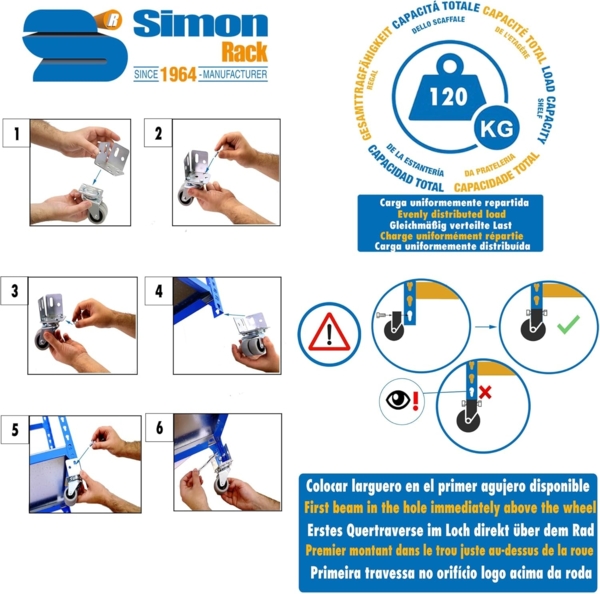 Simonrack Schwerlastregal, Lagerregal, 97,5 x 90 x 40 cm, Metallregal, Kellerregal, Biegestelle 75 kg, 3 Fachböden, Blau/Verzinkt - Simonclick Bild 5