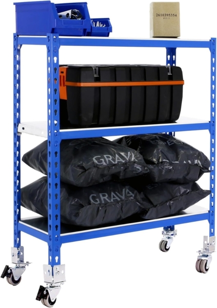 Simonrack Schwerlastregal, Lagerregal, 97,5 x 90 x 40 cm, Metallregal, Kellerregal, Biegestelle 75 kg, 3 Fachböden, Blau/Verzinkt - Simonclick Bild 4