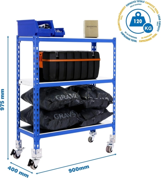 Simonrack Schwerlastregal, Lagerregal, 97,5 x 90 x 40 cm, Metallregal, Kellerregal, Biegestelle 75 kg, 3 Fachböden, Blau/Verzinkt - Simonclick Bild 3