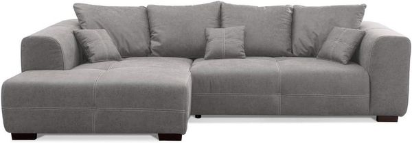 CAVADORE Ecksofa Mavericco inkl. Kissen / XXL-Eckcouch im modernen Design / Longchair links / 285 x 69 x 170 / Lederoptik grau