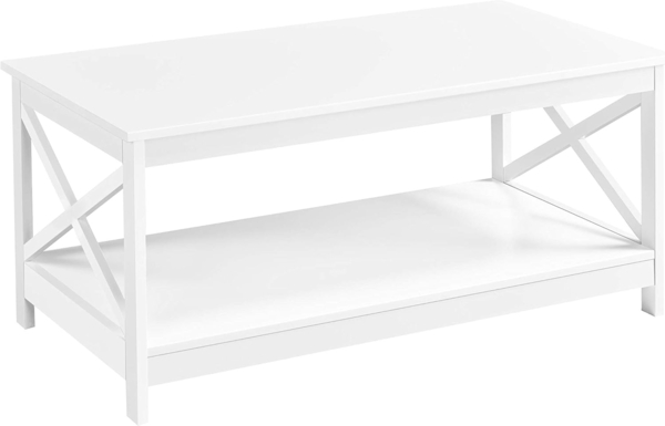 Yaheetech Kaffeetisch mit X-förmige Rahmen Sofatisch mit Viel Stauraum Couchtisch mit Ablagefläche Beistelltisch 100 cm L × 50 cm B × 45 cm H Weiß Bild 1