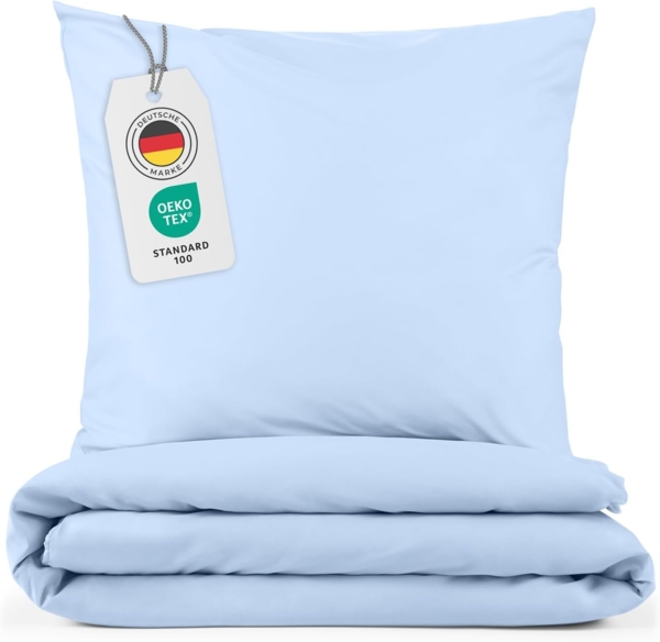 Blumtal Bettwäsche 200x200 cm + 2X Kissenbezug 50x75 cm - Oeko-TEX zertifizierte Mikrofaser Bed Sheets 200x200 - Bettbezug 200x200 Bettwäsche Set - Duvet Cover 200x200 cm - Hellblau