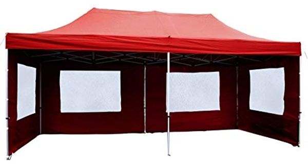 Nexos SM936271 Profi Faltpavillon Partyzelt Pavillon Seitenteilen-hochwertige Ausführung-wasserdichtes Dach mit PVC-coating-270 g m² -Farbe, Rot, 3x6 m Faltpavillon