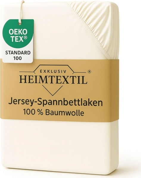 EXKLUSIV HEIMTEXTIL Marke Jersey Spannbettlaken 90 x 200 cm Naturweiss 100% Baumwolle Öko - Tex Zertifiziert Bed-Sheet Bettlaken Spannbetttuch Topper Leinentuch