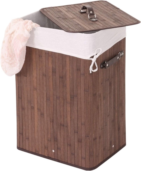 Wäschekorb HWC-C21, Laundry Wäschebox Wäschesammler Wäschebehälter Wäschetonne, Bambus 61x43x32cm 70l ~ braun