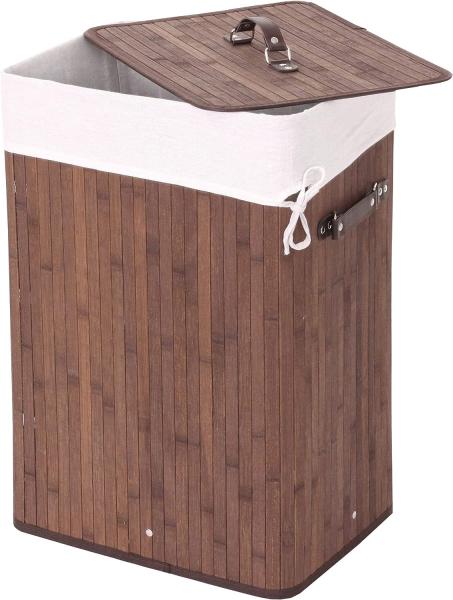 Wäschekorb HWC-C21, Laundry Wäschebox Wäschesammler Wäschebehälter Wäschetonne, Bambus 61x43x32cm 70l ~ braun