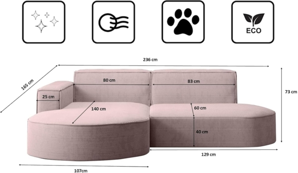 Kaiser Möbel Ecksofa Designer MODENA STUDIO L stoff Poso und Neve Bild 2