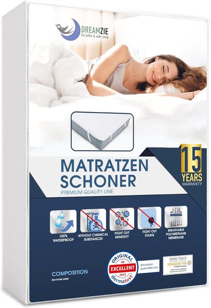 Matratzenschoner 200x200 cm Wasserdicht Made in EU und Oeko-TEX Zertifiziert von Dreamzie - Atmungsaktive Matratzenauflage
