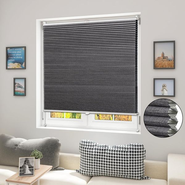 WOLTU Wabenplissee ohne Bohren Verdunklung Thermo Doppelplissee Klemmfix Zweifarbig 70x200 cm Dunkelgrau-Weiß, Plissee Faltrollo Sonnen-, Sicht- & Schallschutz, Jalousie Plisseerollo für Fenster & Tür