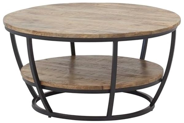 Couchtisch 'Jambi', Mangoholz, Natur/Schwarz, Ø ca. 86,5 cm