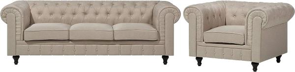 Sofa Set Polsterbezug beige 4-Sitzer CHESTERFIELD groß