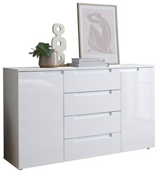 Sideboard >Spice< in weiß hochglanz, MDF weiß hochglanz - 138x81x38cm (BxHxT)