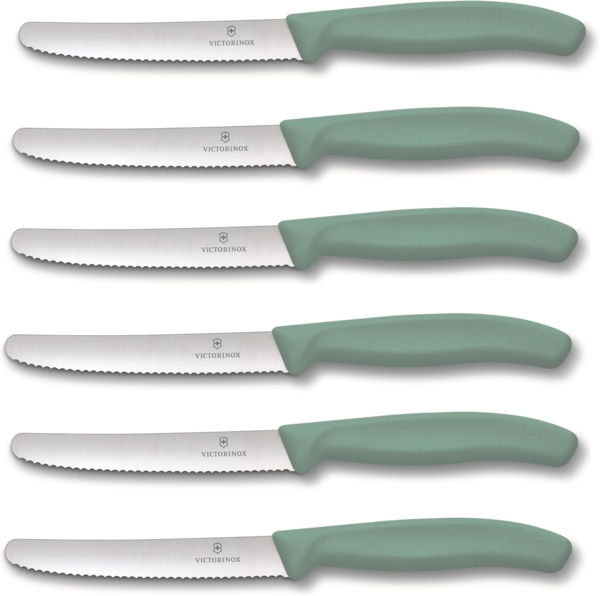 Victorinox | Tafelmesser Swiss Classic | 6 Stück | Mintgrün | extra scharfer Wellenschliff | Swiss Made | ideal auch als Brötchenmesser
