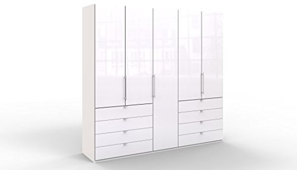 WIEMANN Loft Kleiderschrank, Schlafzimmerschrank, Gleittürenschrank, Drehtürenschrank, mit Schubladen, Glas, in weiß, B/H/T 250 x 236 x 58 cm