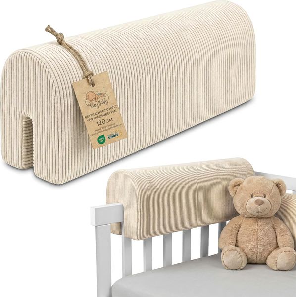 Bettkantenschutz für Kinderbetten 120 cm - Schutz für Bettrahmen Baby Bett rausfallschutz für boxspringbett bettgitter mit Bezug Kantenschutz Kinder Babybett Beige B