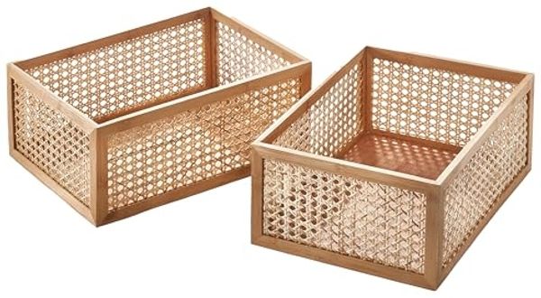 Kobolo Aufbewahrungskorb Regalkörbe Wiener Geflecht 2er Set - Holz Rattan