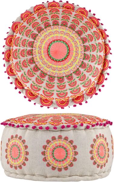 Marrakesch Orient & Mediterran Interior Pouf Pouf Garet Orange, runder Baumwoll-Sitzpouf bestickt 50x25 cm (1-St), Handarbeit
