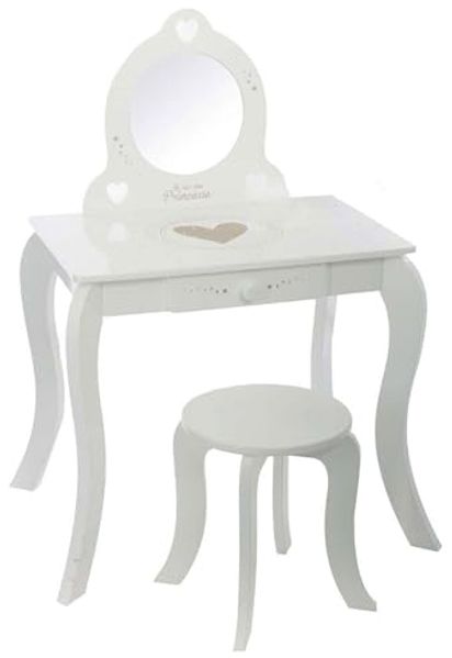 WELL HOME MOBILIARIO & DECORACIÓN Schminktisch mit Spiegel und Hocker, Schminktisch mit Spiegel, 1 Schublade, Schönheits-Ecke, klassischer Stil