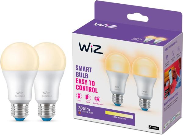 WiZ White 60W E27 Standardform Dimmable matt Doppelpack