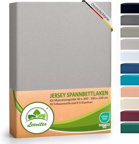 leevitex® Spannbettlaken Luxus Elasthan Jersey Spannbettlaken, Gummizug: Rundum-Gummizug