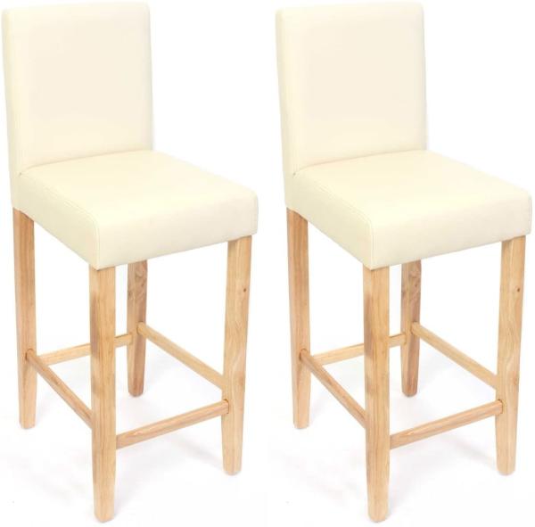 2er-Set Barhocker Barstuhl M37 Kunstleder ~ creme, helle Füße