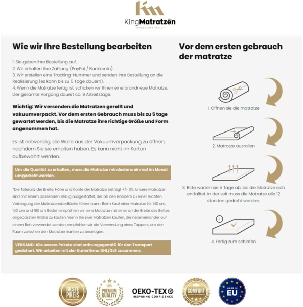 Kaltschaummatratze KingKINDER PLUS 140x200x12cm aus hochwertigem Kaltschaum, KingMatratzen, 12 cm hoch, Rollmatratze mit waschbarem Bezug und Kokosmatte Bild 5