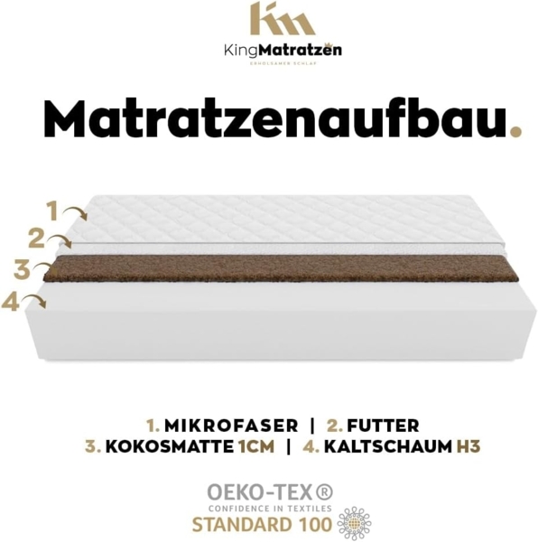 Kaltschaummatratze KingKINDER PLUS 140x200x12cm aus hochwertigem Kaltschaum, KingMatratzen, 12 cm hoch, Rollmatratze mit waschbarem Bezug und Kokosmatte Bild 3