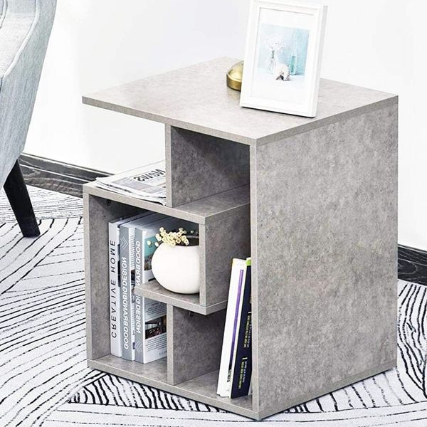 BAKAJI Bücherregal Niedriges Regal 4 Regale aus MDF-Holz Couchtisch Seitlicher Couchtisch Sofa Modernes Design Dekor für Wohnzimmer Home Office Größe 45 * 40 * 55cm (Grau)