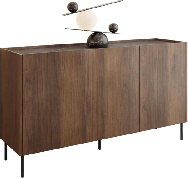 Kommode Tewos K144 (Farbe: Nuss Warmia / Nuss Warmia + Marmor Schwarz)