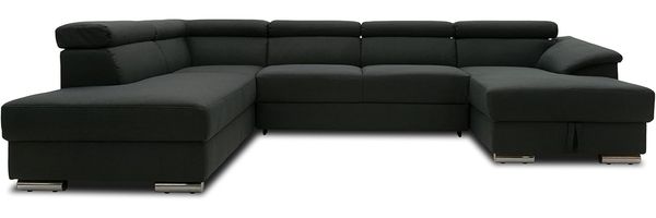 DOMO Collection David FK Wohnlandschaft, Sofa mit Schlaffunktion und Bettkasten in U-Form, Schlafsofa mit Federkern und Rückenfunktion, Polsterecke, anthrazit, 166 x 337 x 232 cm