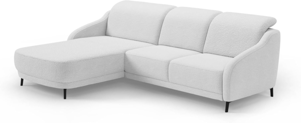 CAVADORE Ecksofa Blue/Moderne Eckcouch mit Longchair, inklusiv Kopfteilverstellung, Vorziehsitz motorisch und mattschwarzen Metallfüßen / 271 x 93 x 191 / Flachgewebe, Mittelgrau Bild 1