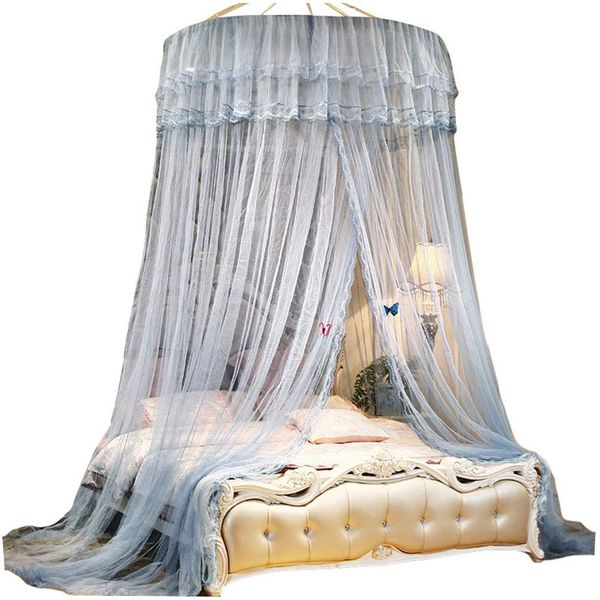 Kaiyei Moskitonetz Universal Himmelbett für Doppel, Einzel, Kinderbetten, Prinzessin Betthimmel Rund mit Klebehaken Schlafzimmer Schmetterling Dekoration Romantisch Palast Grau 180cm×220cm