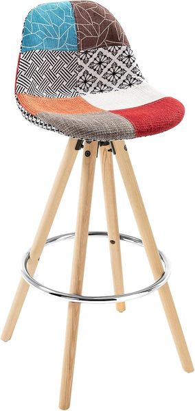 WOLTU® 1 x Barhocker 1 Stück Barstuhl aus Leinen Holzgestell mit Lehne + Fußstütze Design Stuhl Küchenstuhl optimal Komfort Patchwork Mehrfarbig BH45mf-1
