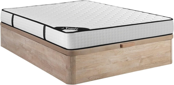 Vente-unique - Bett-Set 140 x 190 cm, Bettkasten natur hell + Matratze 7-Zonen-Taschenfederkern & Memory-Schaum, Höhe 22 cm - LUREAN von YSMÉE