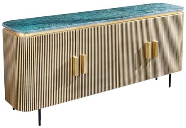 riess-ambiente Sideboard VENEZIANO 160cm messing / grün (Einzelartikel, 1 St), Wohnzimmer · Massivholz · Metall · Marmor · Kommode · Retro Design