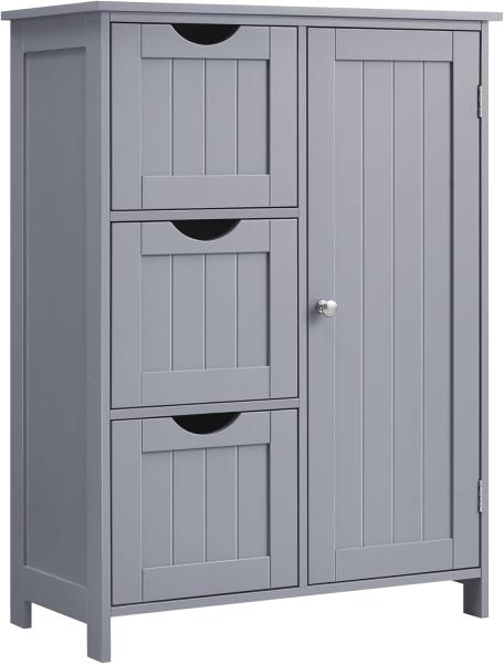 VASAGLE Badezimmerschrank, schmaler Badschrank, Beistellschrank, Kommode, mit 3 Schubladen, Schranktür, verstellbare Ablage, 30 x 60 x 81 cm, Taubengrau BBC049G02