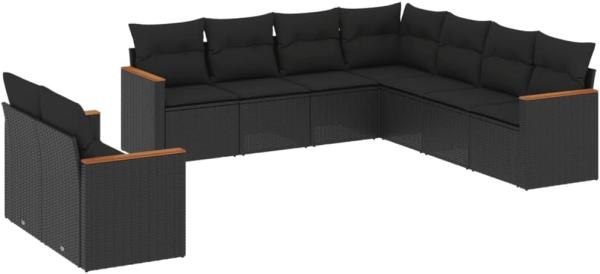 vidaXL 9-tlg. Garten-Sofagarnitur mit Kissen Schwarz Poly Rattan 3258499