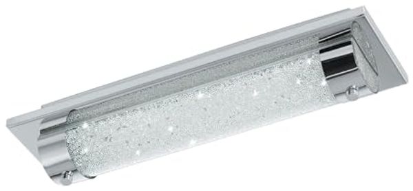 Eglo 97054 Wandleuchte Deckenleuchte Badezimmerlampe TOLORICO IP44 LED 8W H:7cm L:35cm Edelstahl chrom, Kunststoff, Brillantglas klar