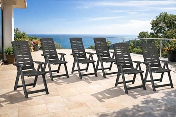 6 Stück Klappstuhl Hochlehner Gartenstuhl Kunststoff Anthrazit 5-Positionen