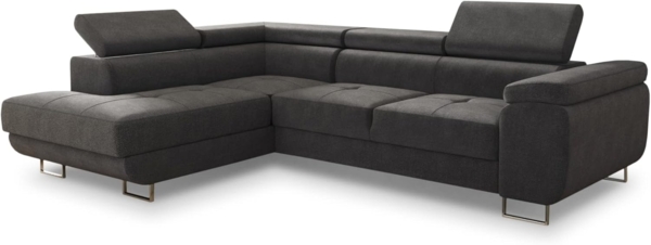 Ecksofa Caris mit Schlaffunktion, Bettkasten und einstellbare Kopfstützen (Grau (Kronos 22), Ecksofa Links)
