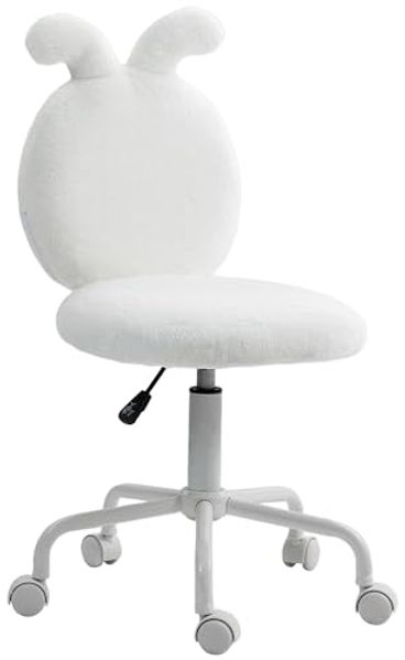 HOMCOM Bürostuhl Schreibtischstuhl mit Hasenohren, Höhenverstellbar (Kosmetikstuhl mit Samtoptik, 1 St), Drehstuhl Schminkstuhl für Schlafzimmer, Weiß