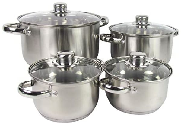 Michelino Topf-Set 8-teiliges Topfset "Berlin" mit Füllstandsanzeige für alle Herdarten, Edelstahl (8-tlg), Induktionsgeeignet