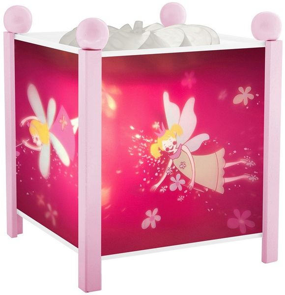 Trousselier - Elfen Prinzessin - Nachtlicht - Magische Laterne - Ideales Geburtsgeschenk - Farbe Holz rosa - animierte Bilder - beruhigendes Licht - 12V 10W Glühbirne inklusive - EU Stecker