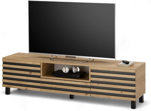 ANKARA TV-Lowboard in Artisan Eiche Optik, Schwarz - Moderner TV Schrank mit viel Stauraum für Ihr Wohnzimmer - 166 x 44 x 40 cm (B/H/T)