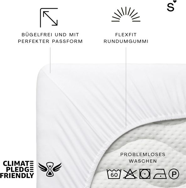 Schlafgut Spannbettlaken Premium, Gummizug: rundum, (1 Stück), Mako-Zwirn-Jersey, Full-white, L 140x200 cm - 160x220 cm Bild 2