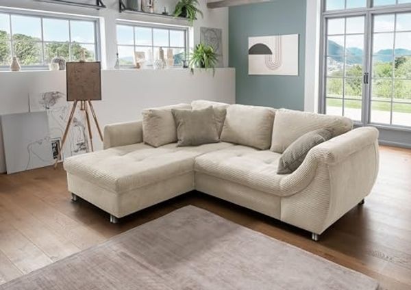 Polsterecke >Allin< Bettfunktion, beige / grau-braun, Cord - 250x66x190cm (BxHxT)