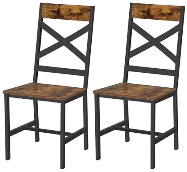 Vasagle Esszimmerstühle, 2er Set, Küchenstühle mit Metallgestell, ergonomisch, Industrie-Design, für Esszimmer und Küche, vintagebraun-schwarz LDC094B01 von Songmics