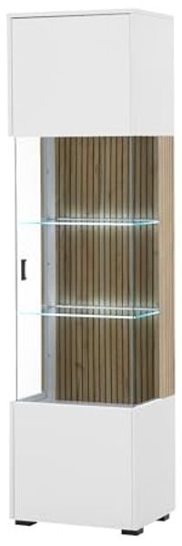 Vitrine Merced in weiß matt und Eiche 48 x 180 cm